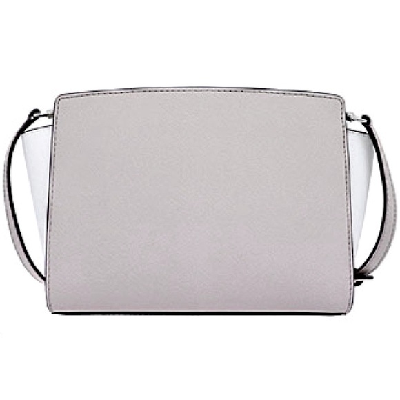 Michael Kors Selma MED Color-block White & Cement Saffiano Leather Messenger Bag - Picture 3 of 14